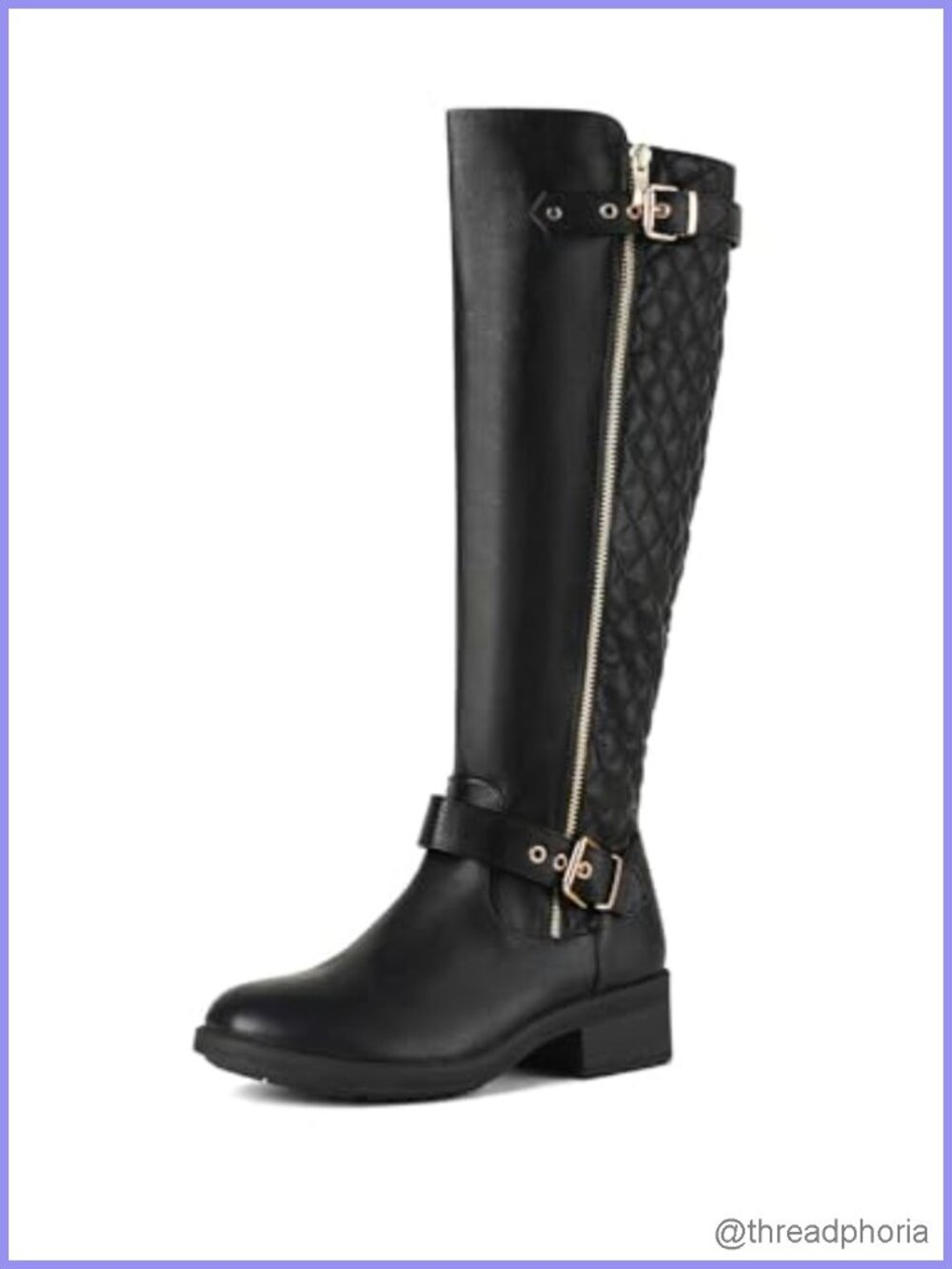 Women's Knee High Riding Boots Faux Leather Faux Fur Lined Block Heel